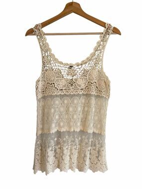 Issi Womens Boho Fairy Crochet Lace Tank Top Size L Beachy Coquette Cottage